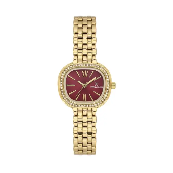 Kadranı Bordo Kordonu Gold Renk 27 Mm Hediye Paketli Kadın Kol Saati ve Bileklik