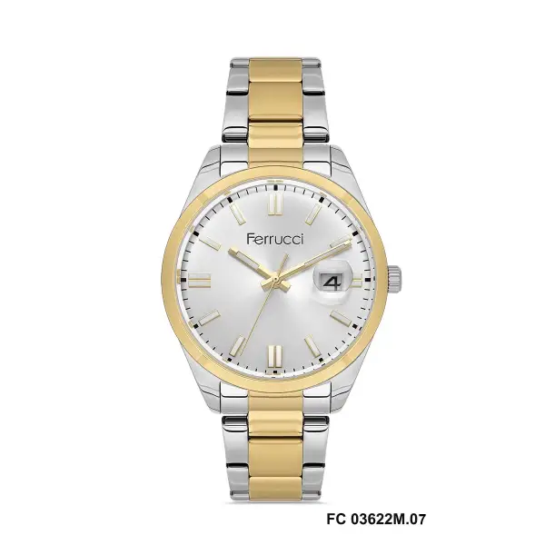 Gold Gümüş Renk Hediye Paketli 40 Mm Takvimli Erkek Kol Saati