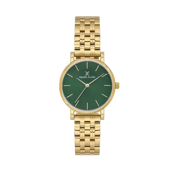 Kadranı Yeşil Kordonu Gold Renk 30 Mm Hediye Paketli Kadın Kol Saati ve Bileklik