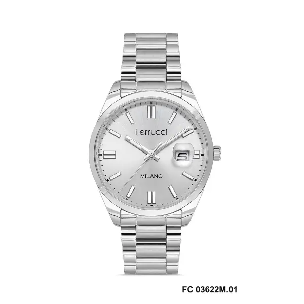 Gümüş Renk Hediye Paketli 40 Mm Takvimli Erkek Kol Saati