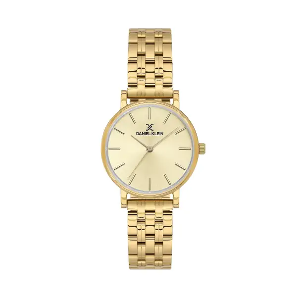 Kadranı Sarı Kordonu Gold Renk 30 Mm Hediye Paketli Kadın Kol Saati ve Bileklik