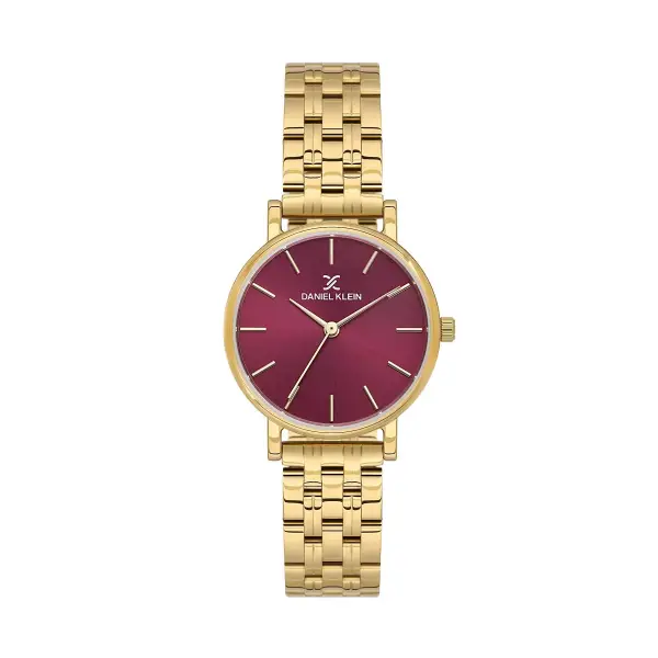 Kadranı Bordo Kordonu Gold Renk 30 Mm Hediye Paketli Kadın Kol Saati ve Bileklik