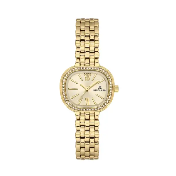 Kadranı Sarı Kordonu Gold Renk 27 Mm Hediye Paketli Kadın Kol Saati ve Bileklik