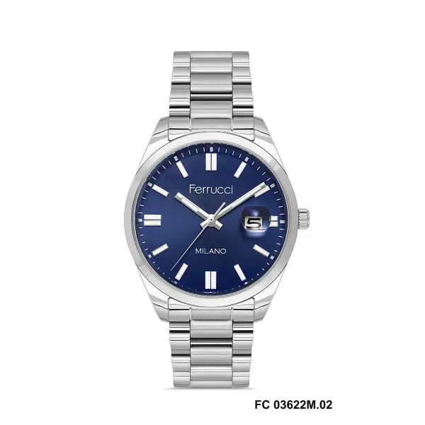 Kadranı Lacivert Kordonu Gümüş Renk Hediye Paketli 40 Mm Takvimli Erkek Kol Saati