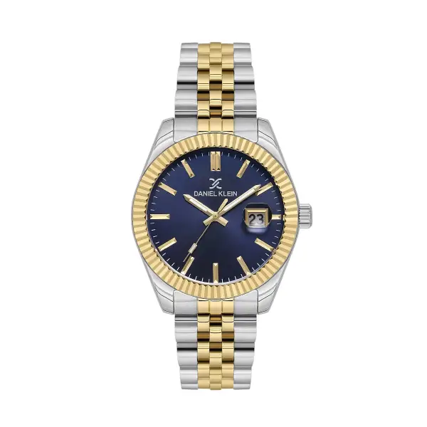Kadranı Lacivert Kordonu Gold Gümüş Renk Hediye Paketli 42 Mm Erkek Kol Saati