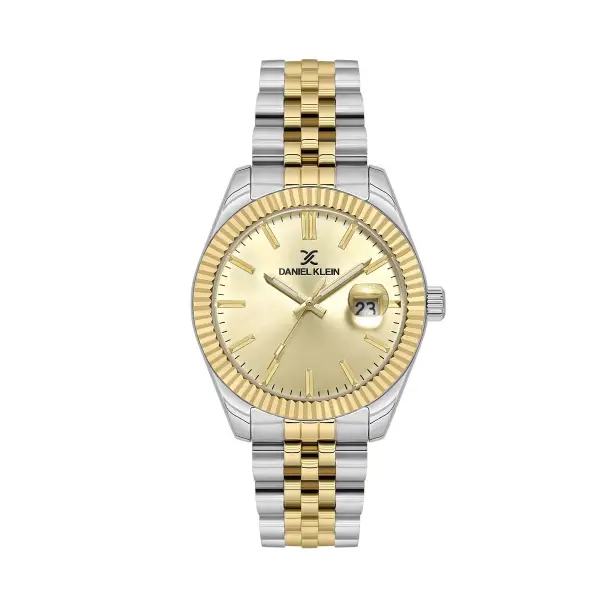 Kadranı Sarı Kordonu Gold Gümüş Renk Hediye Paketli 42 Mm Erkek Kol Saati