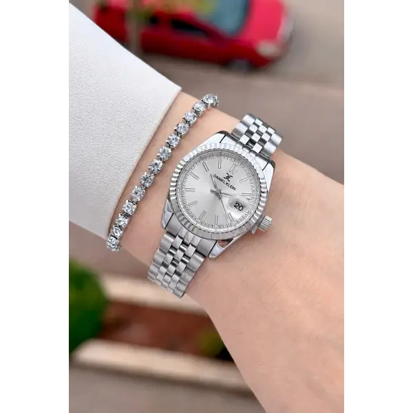 Gümüş Renk 30 Mm Kadın Kol Saati ve Bileklik