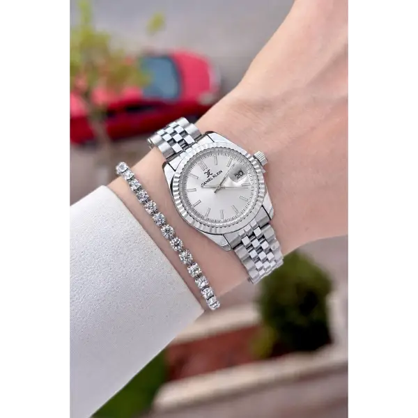Gümüş Renk 30 Mm Kadın Kol Saati ve Bileklik