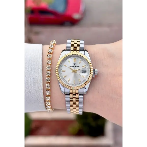 Gold Gümüş Renk 28 Mm Hediye Paketli Kadın Kol Saati ve Bileklik