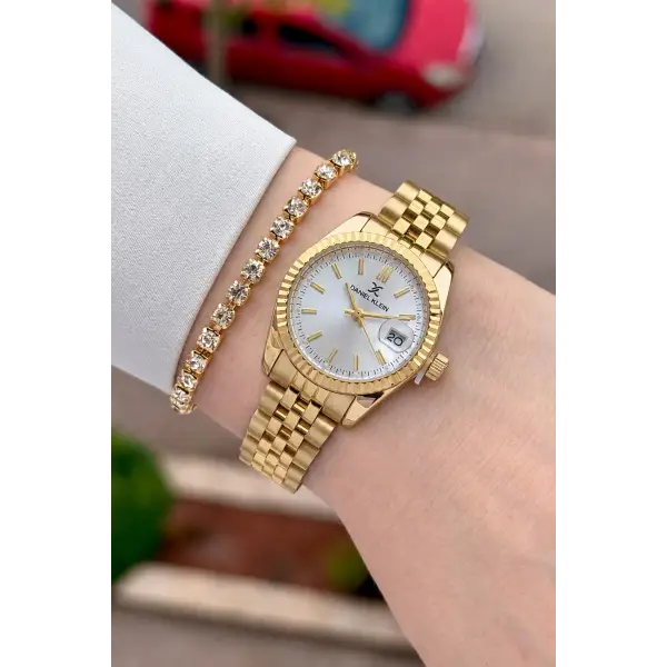 Gold Renk 28 Mm Hediye Paketli Kadın Kol Saati ve Bileklik