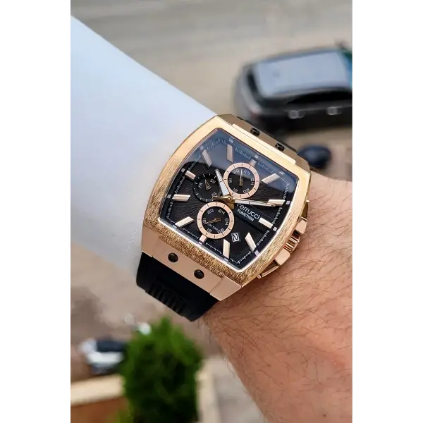 41 Mm Kasası Rose Kordonu Siyah Renk İç Göstergeleri Aktif Erkek Kol Saati