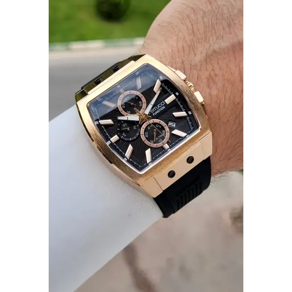 41 Mm Kasası Rose Kordonu Siyah Renk İç Göstergeleri Aktif Erkek Kol Saati