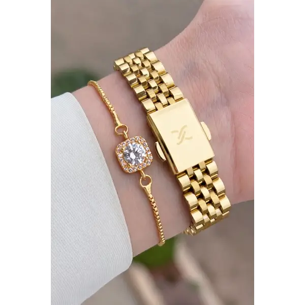 Gold Renk 28 mm Hediye Paketli Kadın Kol Saati
