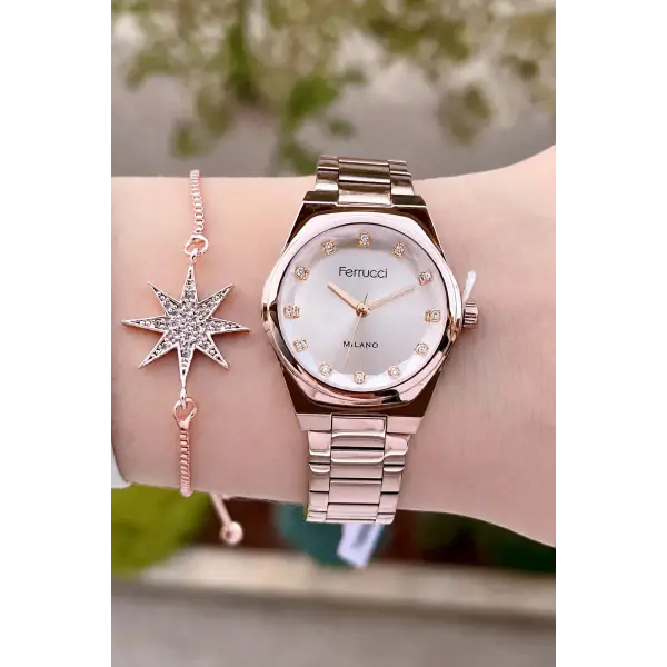 Rose Renk Hediye Paketli Kadın Kol Saati ve Bileklik