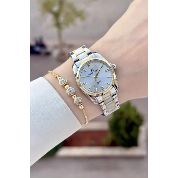 Gold Gümüş Renk 30 Mm Hediye Paketli Kadın Kol Saati