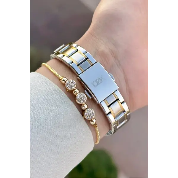 Kadranı Yeşil Kordonu Gold Gümüş Renk 30 Mm Hediye Paketli Kadın Kol Saati
