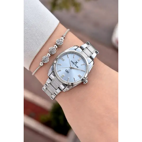 Kadranı Mavi Kordonu Gümüş Renk 30 Mm Hediye Paketli Kadın Kol Saati
