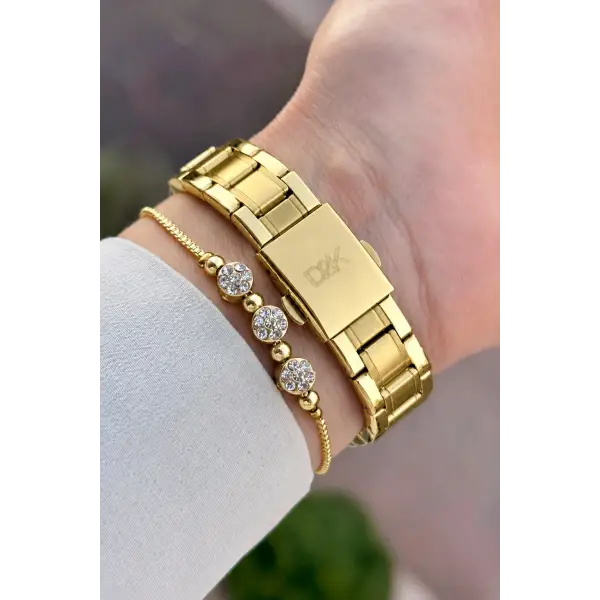 Kadranı Sarı Kordonu Gold Renk 30 Mm Hediye Paketli Kadın Kol Saati