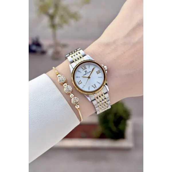 Gold Gümüş Renk 28 Mm Hediye Paketli Kadın Kol Saati