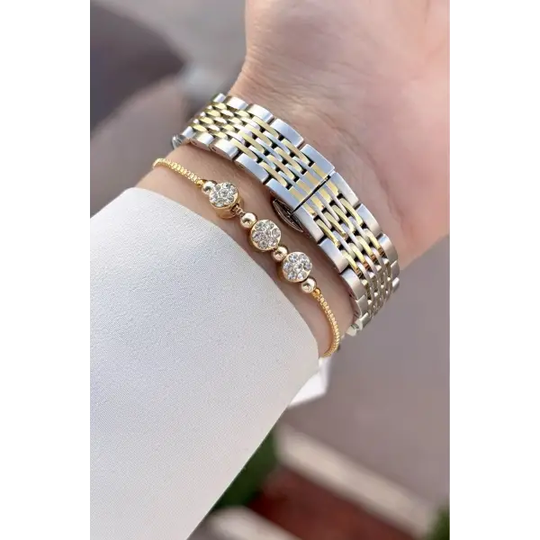 Gold Gümüş Renk 28 Mm Hediye Paketli Kadın Kol Saati