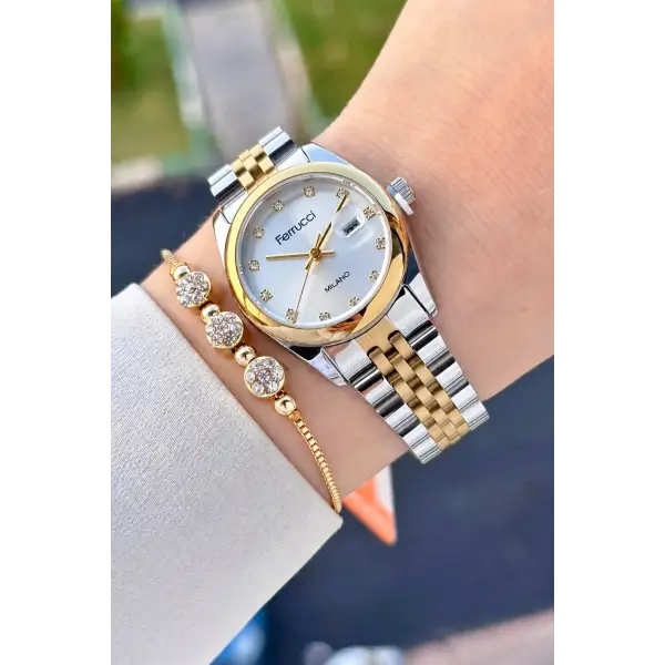 Gold Gümüş Renk 28 Mm Hediye Paketli Kadın Kol Saati
