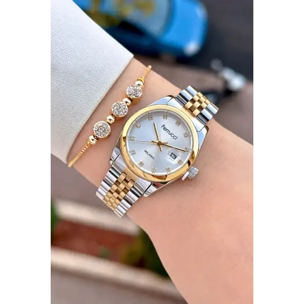 Gold Gümüş Renk 28 Mm Hediye Paketli Kadın Kol Saati