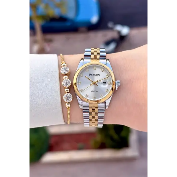 Gold Gümüş Renk 28 Mm Hediye Paketli Kadın Kol Saati