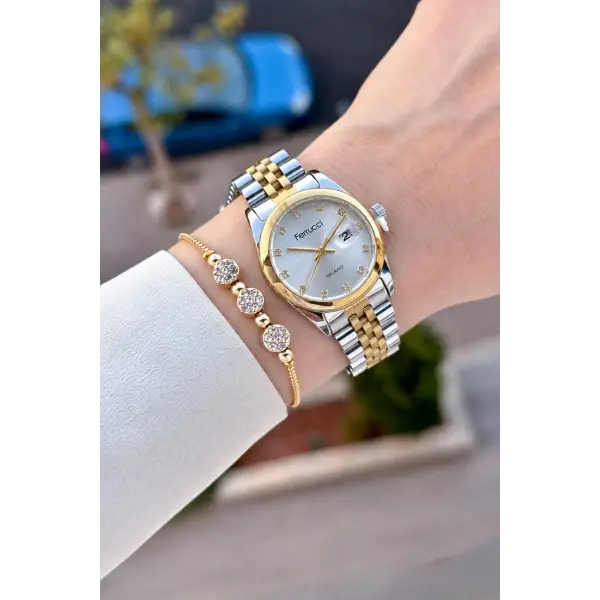 Gold Gümüş Renk 28 Mm Hediye Paketli Kadın Kol Saati