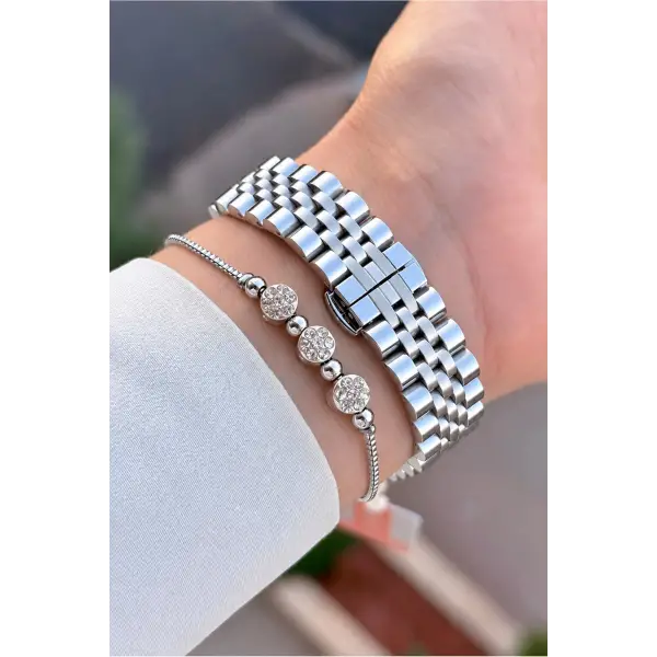 Kadranı Pembe Kordonu Gümüş Renk 28 Mm Hediye Paketli Kadın Kol Saati
