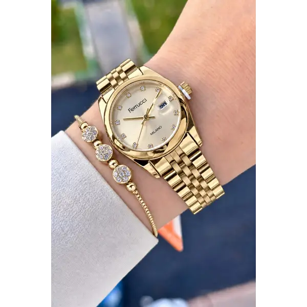 Gold Renk 28 Mm Hediye Paketli Kadın Kol Saati