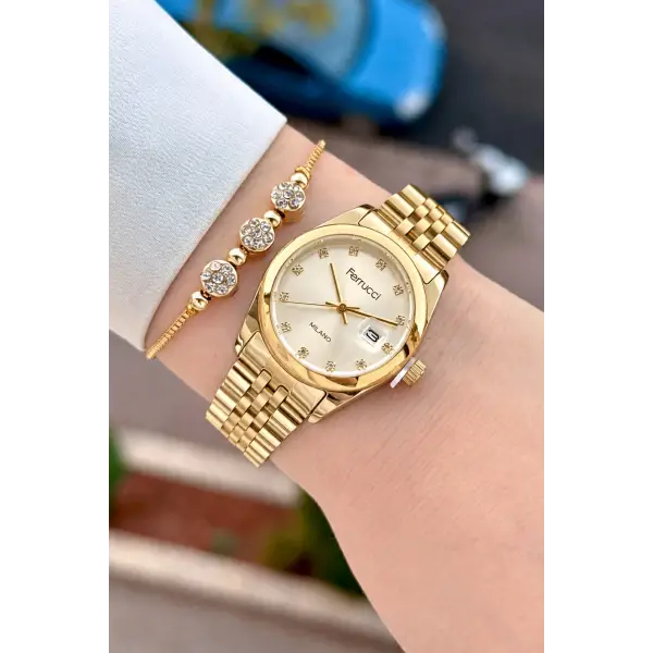 Gold Renk 28 Mm Hediye Paketli Kadın Kol Saati