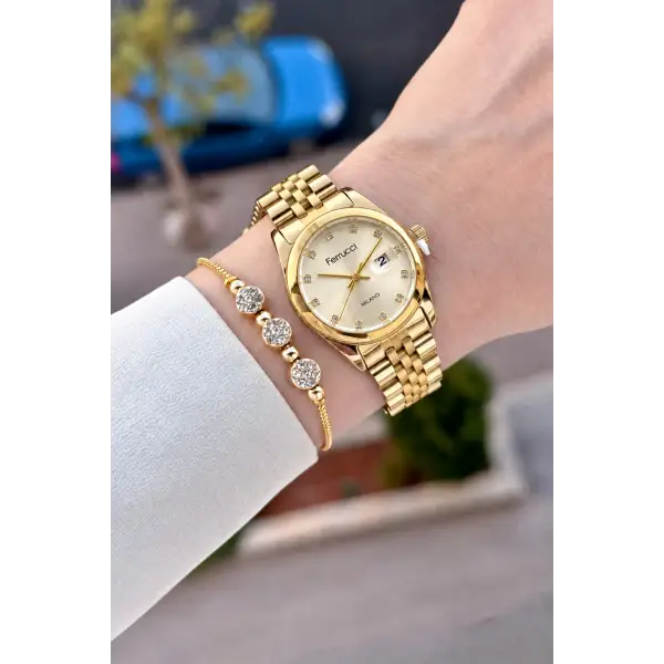 Gold Renk 28 Mm Hediye Paketli Kadın Kol Saati