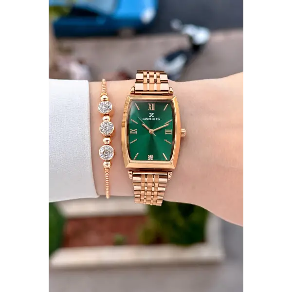 Kadranı Yeşil Kordonu Bronz Renk 24 Mm 2 Yıl Garantili Kadın Kol Saati