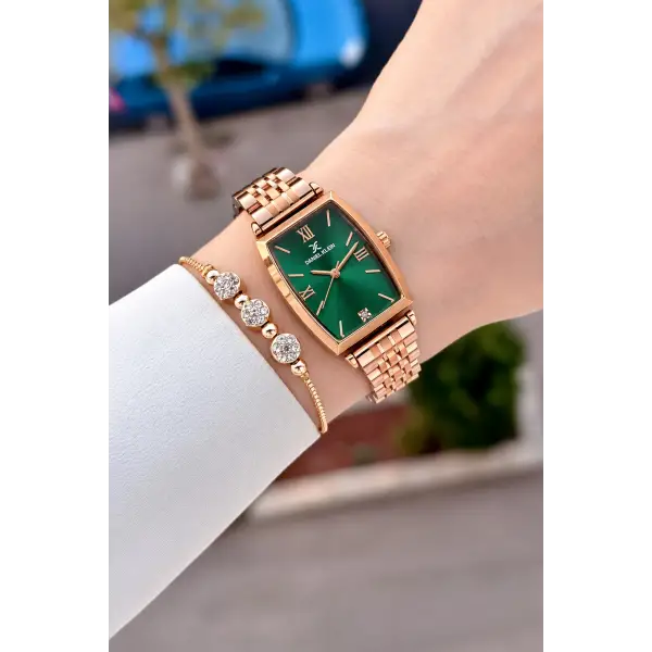 Kadranı Yeşil Kordonu Bronz Renk 24 Mm 2 Yıl Garantili Kadın Kol Saati