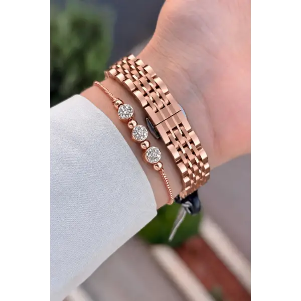 Kadranı Yeşil Kordonu Bronz Renk 24 Mm 2 Yıl Garantili Kadın Kol Saati