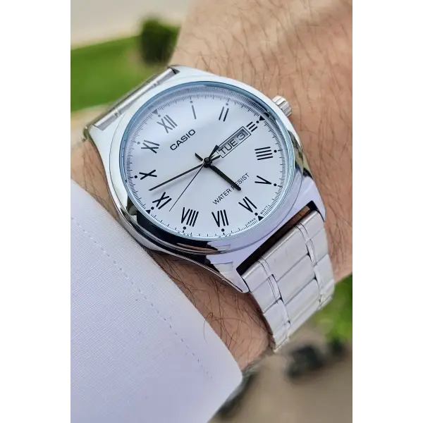 Casio CSISTE15 Kadranı Beyaz Kordonu Gümüş Renk Takvim ve Günlü Hediye Paketli Erkek Kol Saati