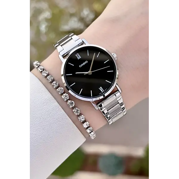 Casio CSISTE160 Kadranı Siyah Kordonu Gümüş Renk Kadın Kol Saati