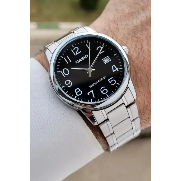 Casio CSISTE205 Kadranı Siyah Kordonu Gümüş Renk Takvimli Hediye Paketli Erkek Kol Saati