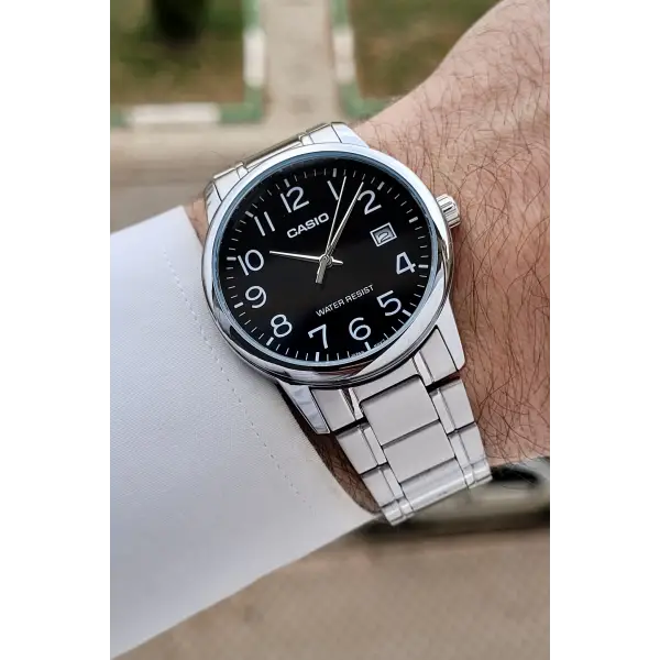 Casio CSISTE205 Kadranı Siyah Kordonu Gümüş Renk Takvimli Hediye Paketli Erkek Kol Saati