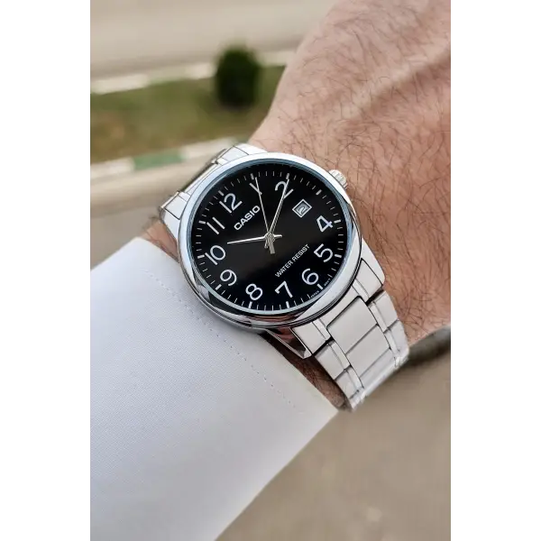 Casio CSISTE205 Kadranı Siyah Kordonu Gümüş Renk Takvimli Hediye Paketli Erkek Kol Saati