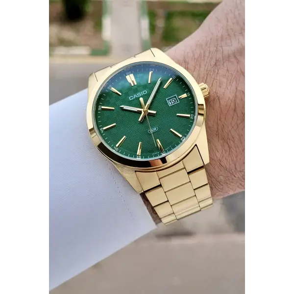 Casio Kadranı Yeşil Kordonu Gold Renk Erkek Kol Saati