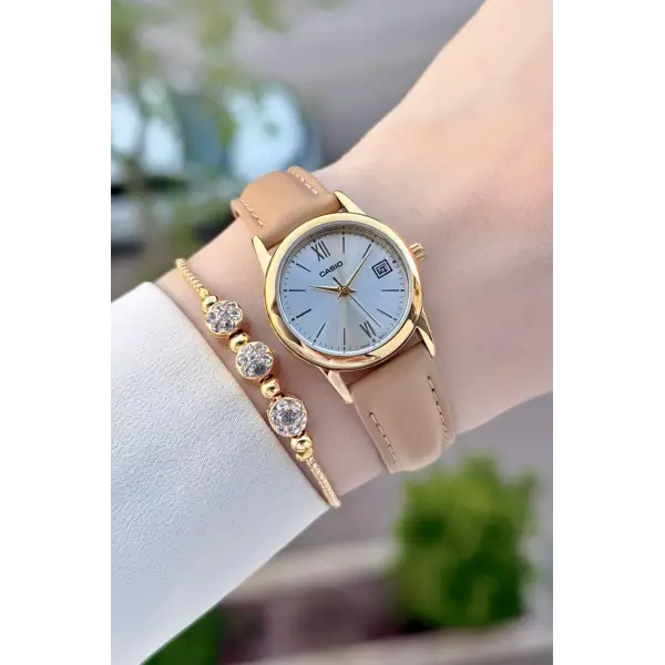 Casio Kasası Gold Kordonu Vizon Renk Kadın Kol Saati