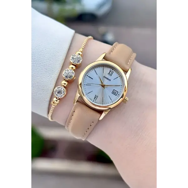 Casio Kasası Gold Kordonu Vizon Renk Kadın Kol Saati