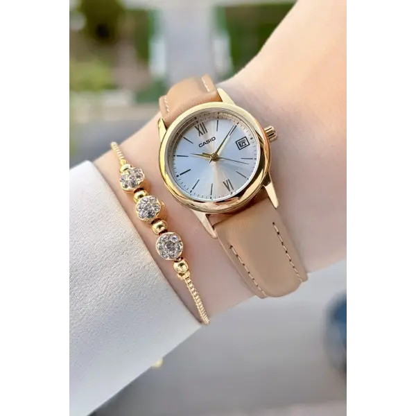 Casio Kasası Gold Kordonu Vizon Renk Kadın Kol Saati