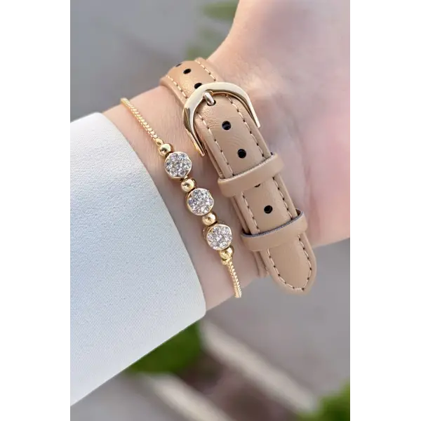 Casio Kasası Gold Kordonu Vizon Renk Kadın Kol Saati