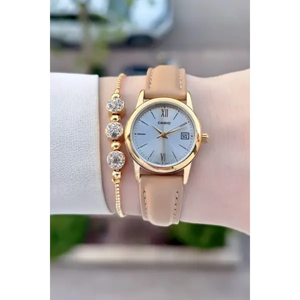 Casio Kasası Gold Kordonu Vizon Renk Kadın Kol Saati