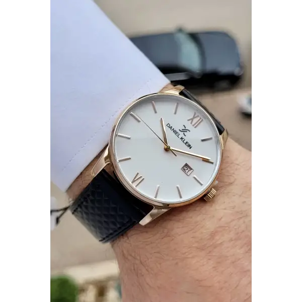 Daniel Klein DKISTE245 Kadranı Beyaz Kordonu Koyu Kahverengi Renk Takvimli Erkek Kol Saati