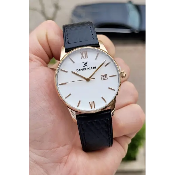 Daniel Klein DKISTE245 Kadranı Beyaz Kordonu Koyu Kahverengi Renk Takvimli Erkek Kol Saati