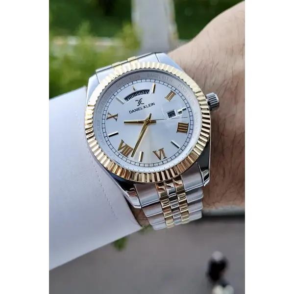 Daniel Klein DKISTE586 Gold Gümüş Renk Takvim ve Gün Fonksiyonlu Erkek Kol Saati