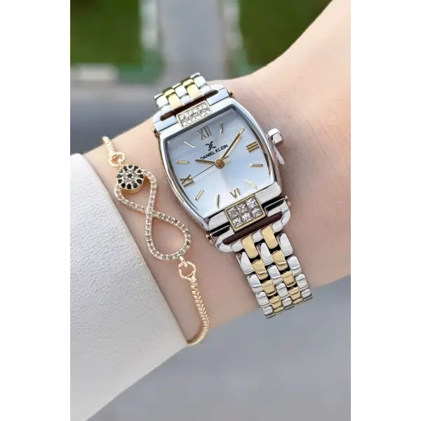 Gold Gümüş Renk 24 mm Hediye Paketli Kadın Kol Saati